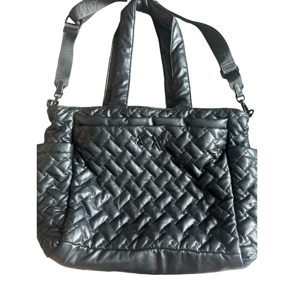 Betsey Johnson Xojaney Black Quilted Large Tote Weekender With Side Pockets